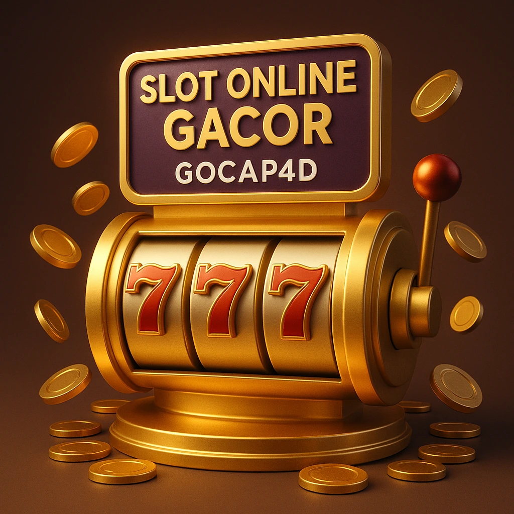 Ilustrasi 3D slot online gacor berwarna emas dengan simbol 777 dan tulisan GOCAP4D, menggambarkan jackpot dan hadiah besar minggu ini.